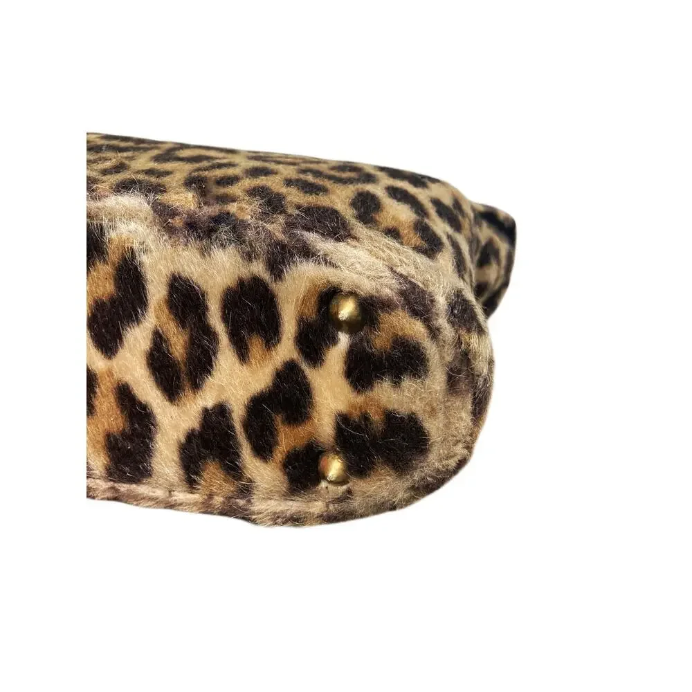 Vintage 60s 70s Leopard Calf Hair Leather Top Handle Bag Brass Hardware Purse